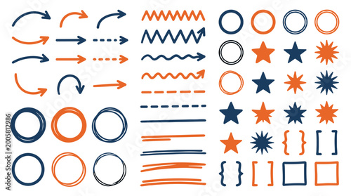 Foto hand drawn flowchart symbols and icons for business process mapping vector set