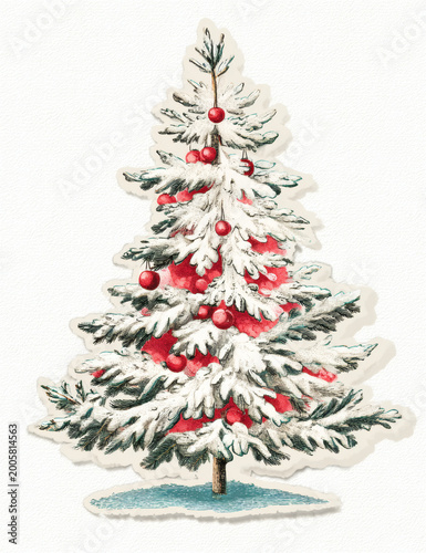 Vintage decorative Christmas and Tree illustration, isolated
