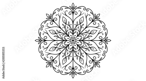Intricate Black and White Floral Mandala Art on an Isolated White Background for Meditation and Design