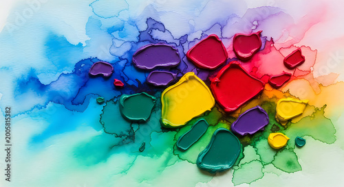 Colorful stained glass pieces on a white background