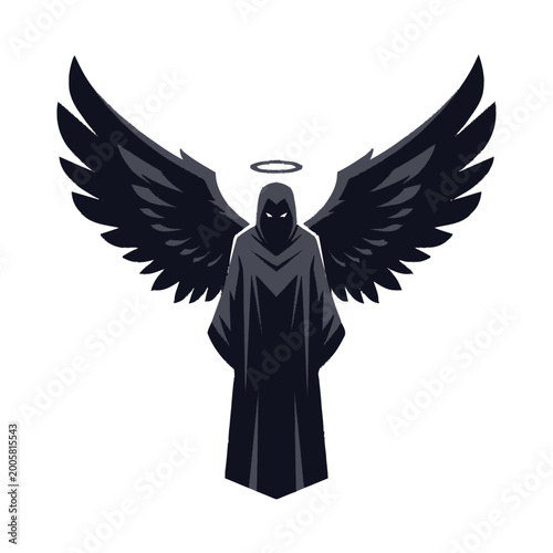 Fotografija Dark Angel Figure with Black Wings and Halo.
