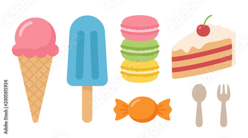 Slika na platnu colorful flat lay dessert collection with ice cream macarons cake and candy