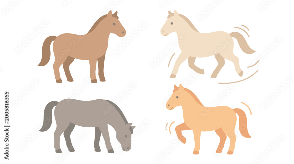 Obraz premium four stylized cartoon horses in side view illustration set on white background