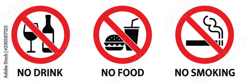 Tableau sur toile No Eating, Drinking, and Smoking Vector Sign, Prohibition Warning Symbol for Pub