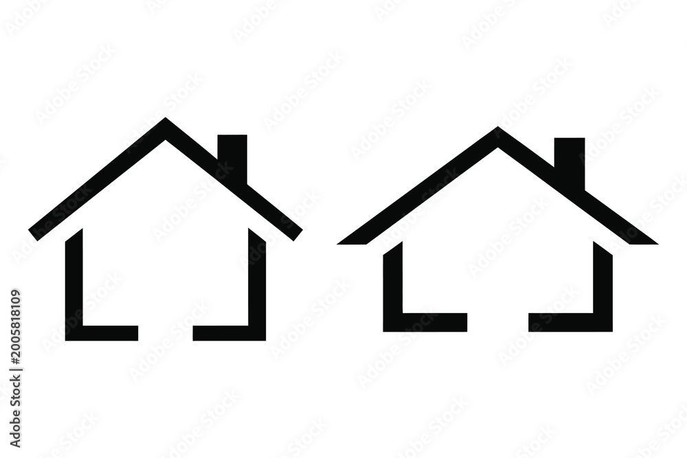 Fototapeta premium Simple house silhouettes minimalist black and white icons representing home and dwelling