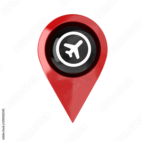 Free Download White Airplane Travel Icon on Glossy Red 3D Location Marker Isolated on White - GFXLoad
