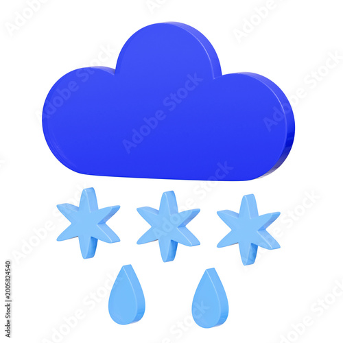 Canvastavla 3D weather icon featuring a blue cloud with snowflakes and raindrops