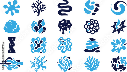 Tableau sur toile Abstract shapes and forms representing elements and natural phenomena in blue and dark blue