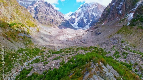 Panoramic Valley View in Svaneti Mountains, Georgia – Caucasus Landscape with River and Snow Peaks