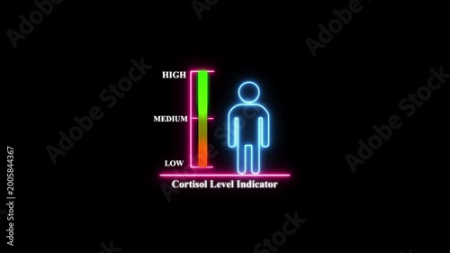 Neon cortisol level indicator human stress hormone monitoring and health analysis animation for medical data