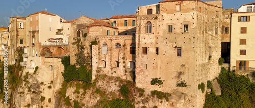 Photos Drone shot of Tropea town architecture along the Calabrian coast and turquoise s