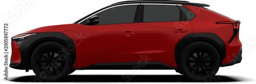 Obraz na plátně Side View of Red EV Modern Suv Car