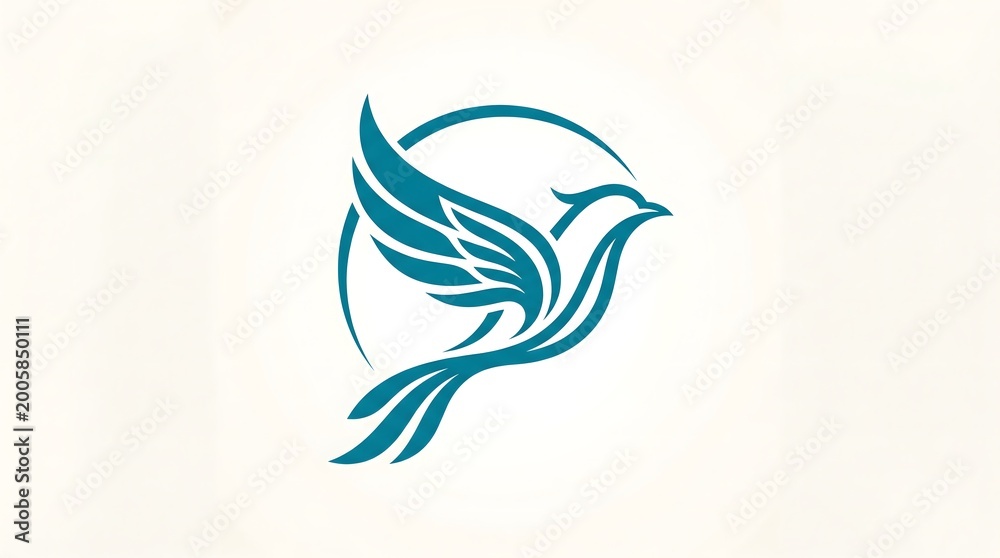 Obraz premium Elegant abstract blue bird in flight logo design with circular element, minimalist stylized vector illustration for business identity, branding, and freedom concept.