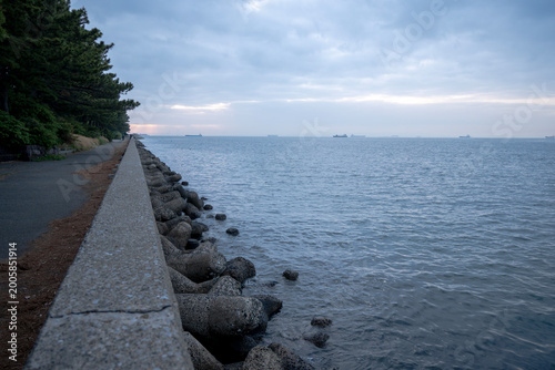 Canvastavla 夜明けの金沢八景・福浦岸壁と東京湾の風景