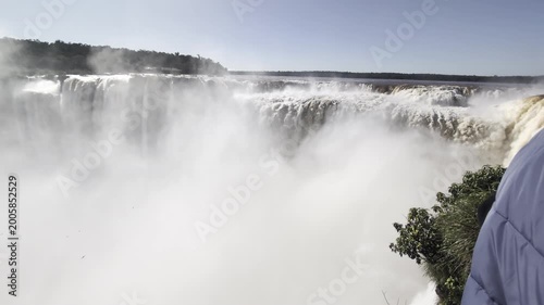 Mist from the spray of Iguazu Falls in Iguazu National Park and Reserve in Argentina in June. Close-up.
