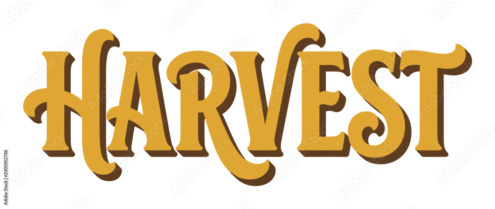 Fototapeta premium Harvest word lettering with a retro 3D effect, perfect for autumn designs and seasonal greetings vector illustration