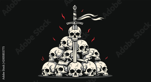 Slika na platnu Skull pile with sword dark fantasy art gothic theme.