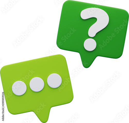 quiz 3D icon. green chat bubble with question mark and typing dots. interactive quiz and engagement. education and test