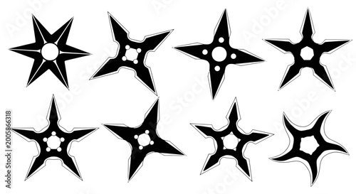 Tableau sur toile Collection of Black Shuriken Star Weapons on White Background