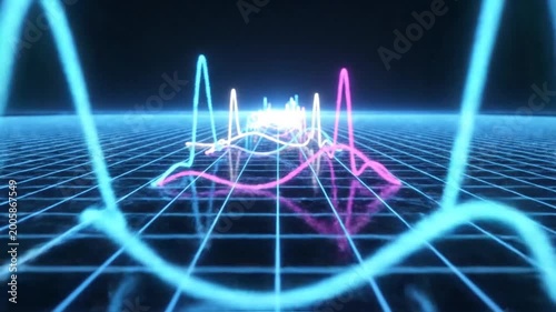 Neon lit waveform graphic design element.