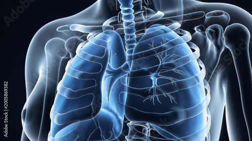 3D medical scan of human respiratory system and lung anatomy