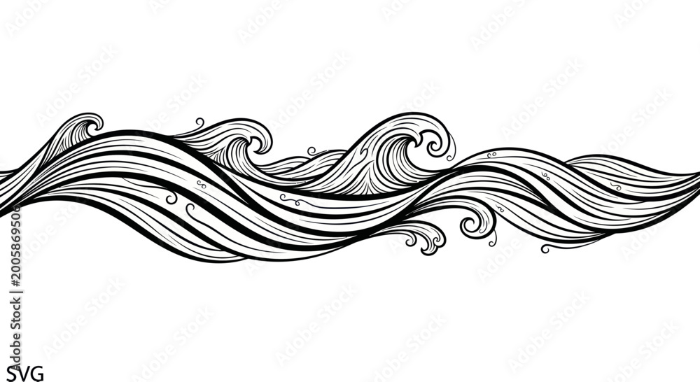 Fototapeta premium Abstract Wave Pattern Black and White Illustration