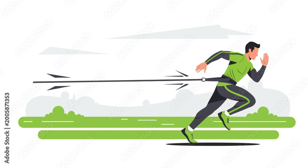 Fototapeta premium Runner with arrow attached to waist, symbolizing speed, competition, and overcoming challenges.