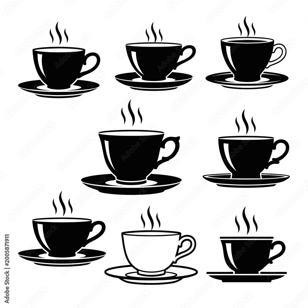 Fototapeta premium Hot Coffee Cups Set - Steaming Beverage Collection
