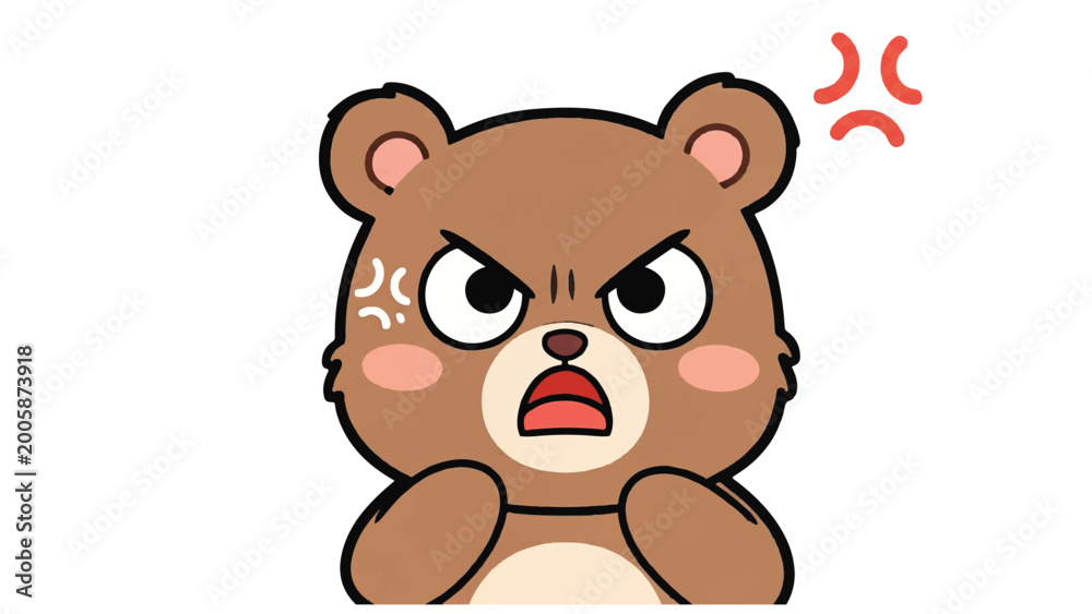 Fototapeta premium Angry cartoon bear with frown face.