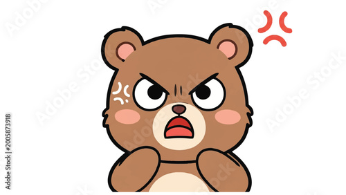Angry cartoon bear with frown face.