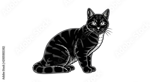 Fotografia Black Cat Sitting Looking Forward.