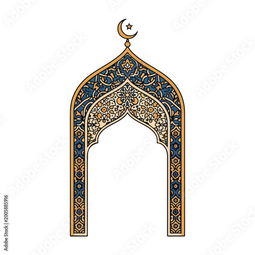Ornate Islamic Archway with Crescent Moon.