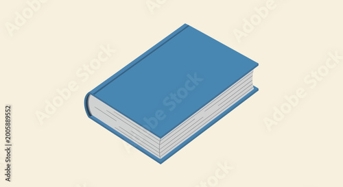 Canvastavla Closed Blue Hardcover Book on a Light Yellow Background, Isometric View