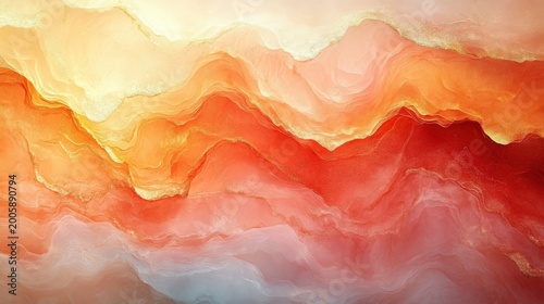 Warm Hues Abstract Flowing Waves With Gold Glitter Detail Subtle Light Glow