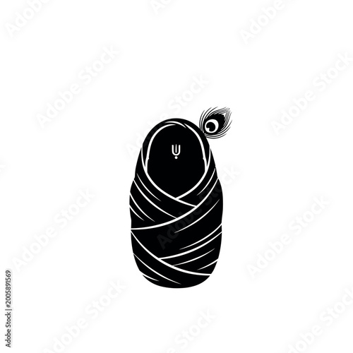 Slika na platnu Baby Krishna wrapped in cloth with peacock feather.