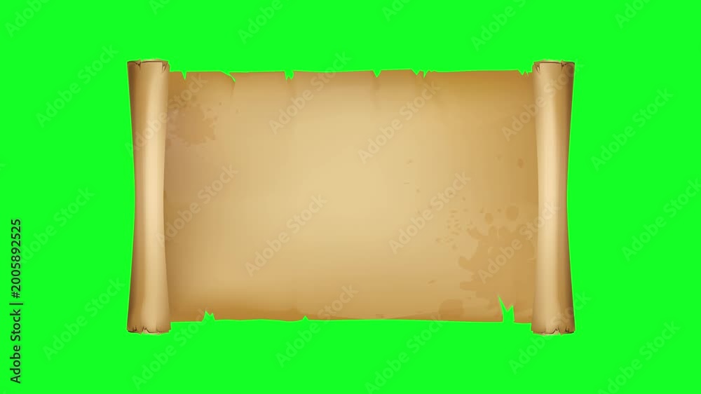 Scroll, Parchment on green screen background Old Paper Scroll 3d roll ...