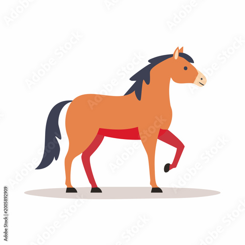 Stylized illustration of a brown horse with dark mane and tail