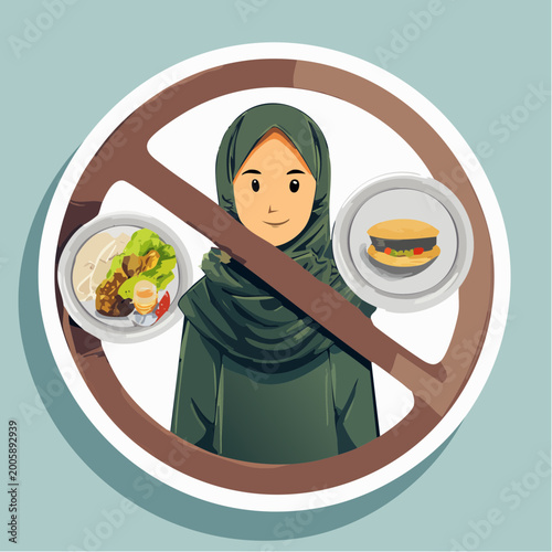 Woman in Hijab with Forbidden Food Symbol