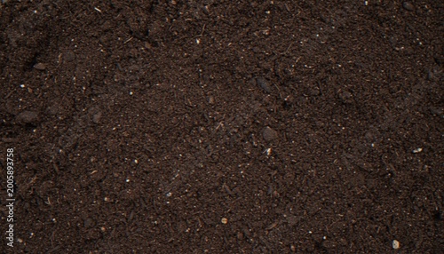 Slika na platnu A close-up overhead view of rich, dark potting soil mixed with perlite, showing a natural granular texture suitable for gardening or agricultural backgrounds