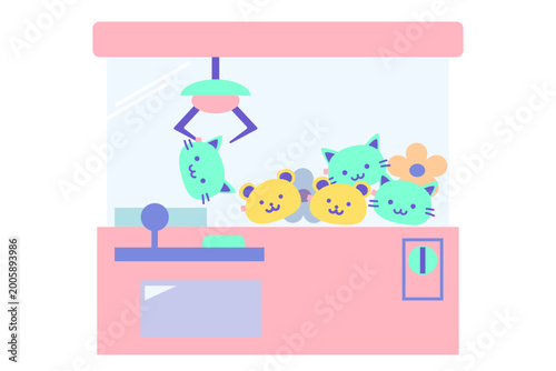 平成レトロなクレーンゲームのイラスト素材（ゆめかわいいゲームセンター）