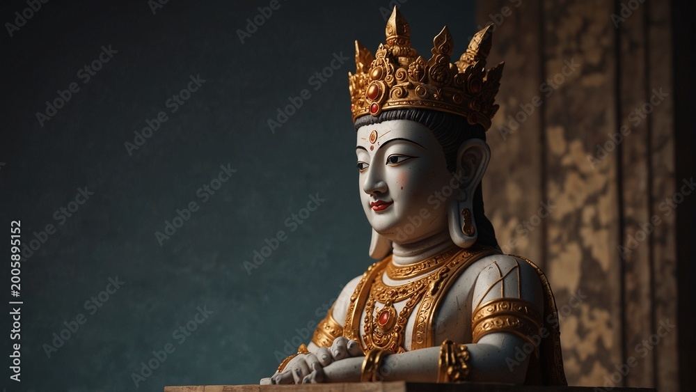 Obraz premium Artistic visualization of statue of woman with crown on her head - Generative AI