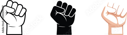 Schilderij op canvas Power, and protest icon with raised fist symbolizing strength determination resistance activism freedom movements and human rights, bold vector design