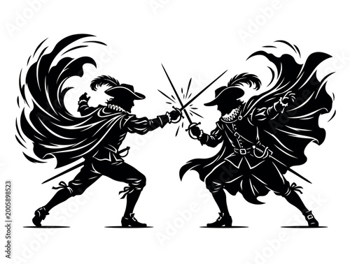Tableau sur toile Fencers in Black and White.