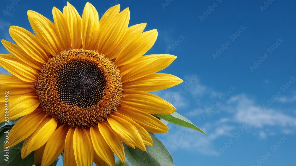 Naklejka premium Vibrant Sunflower Against a Clear Blue Sky on a Sunny Day.