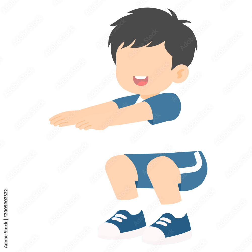 Fototapeta premium Boy Squat Exercise Flat Illustration