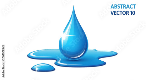 Quadro su tela Vibrant blue water drop splashing into a clear liquid puddle.