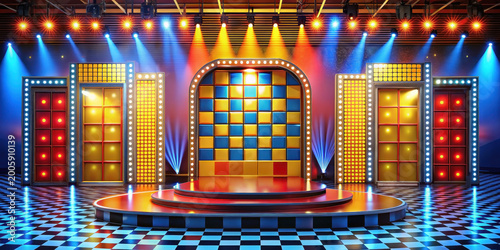 Colorful tv game show stage in entertainment studio