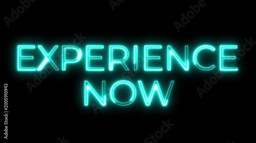 Cyan Neon Experience Now Text Glowing Animation on Black Background