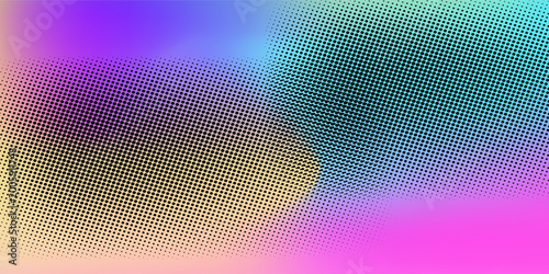Abstract background with vibrant multicolor mesh gradient and black halftone dot pattern in pop art style. eps 10 , walpaper