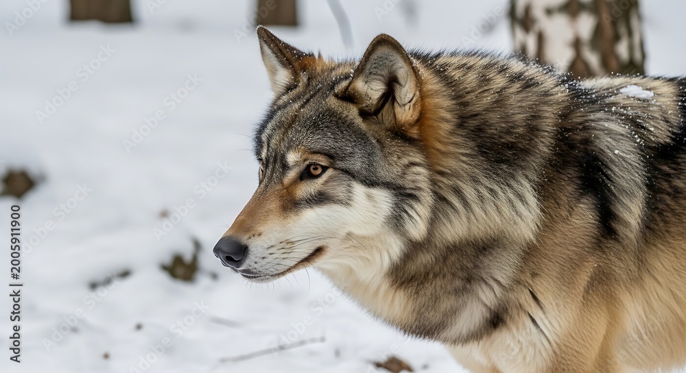 Obraz premium Wolf in snowy natural habitat profile.